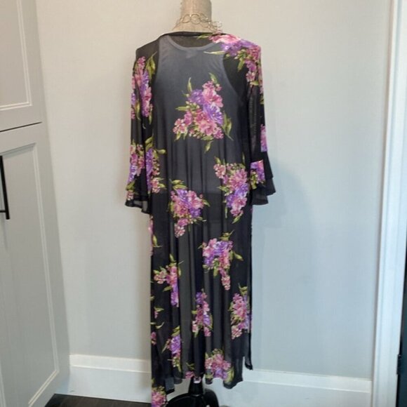 Emerald Black Floral Duster size 1X - Picture 7 of 12